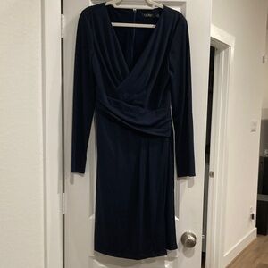 Ralph Lauren Long Sleeve Draped Front Jersey Dress. Navy Blue. No Flaws.